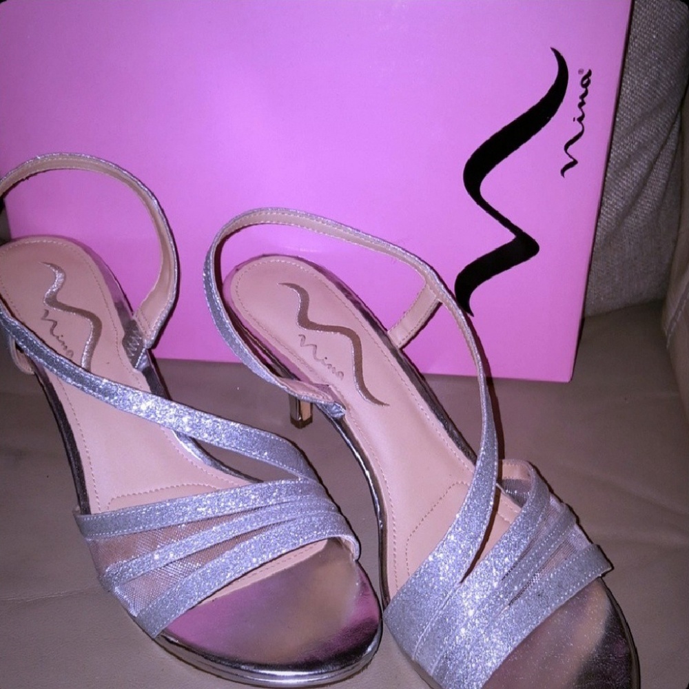 Nina Glittery Silver Cinderella Slipper Heel